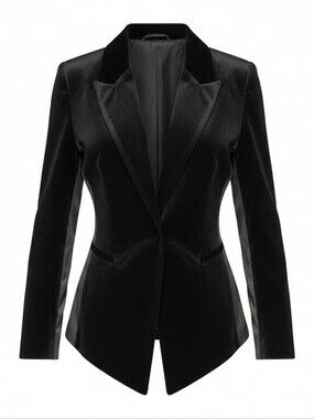 Willow & Clay Black Velvet Open‑Front Blazer – Satin Contrast Size Small
